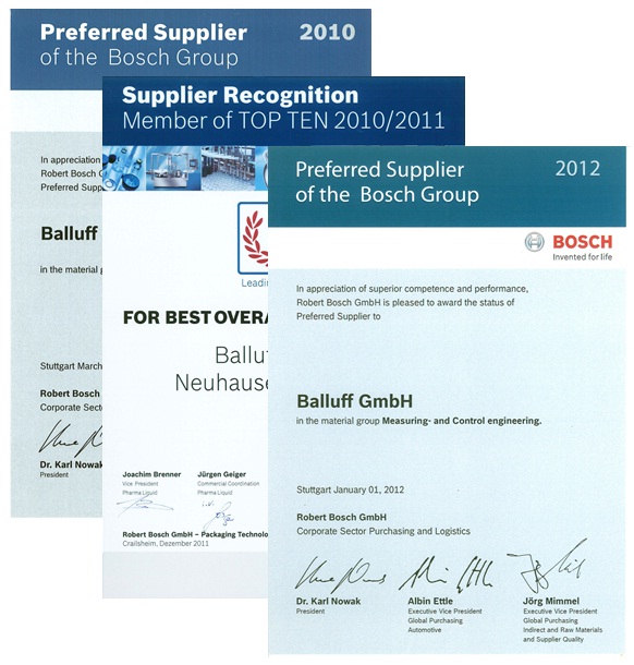 Balluff recibe por tercera vez el reconocimiento de Bosch
